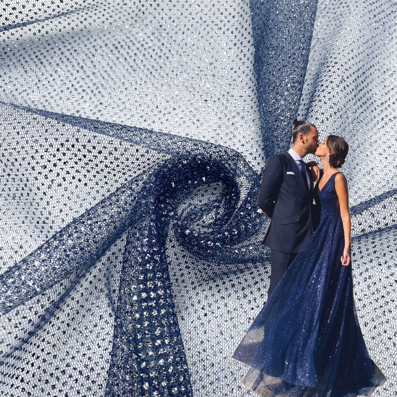 Navy Blue Glitter Tulle