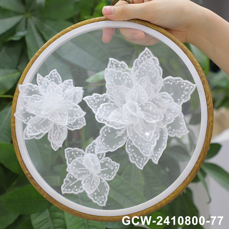 Embroidered Lace White 3D Lace Flower Patches