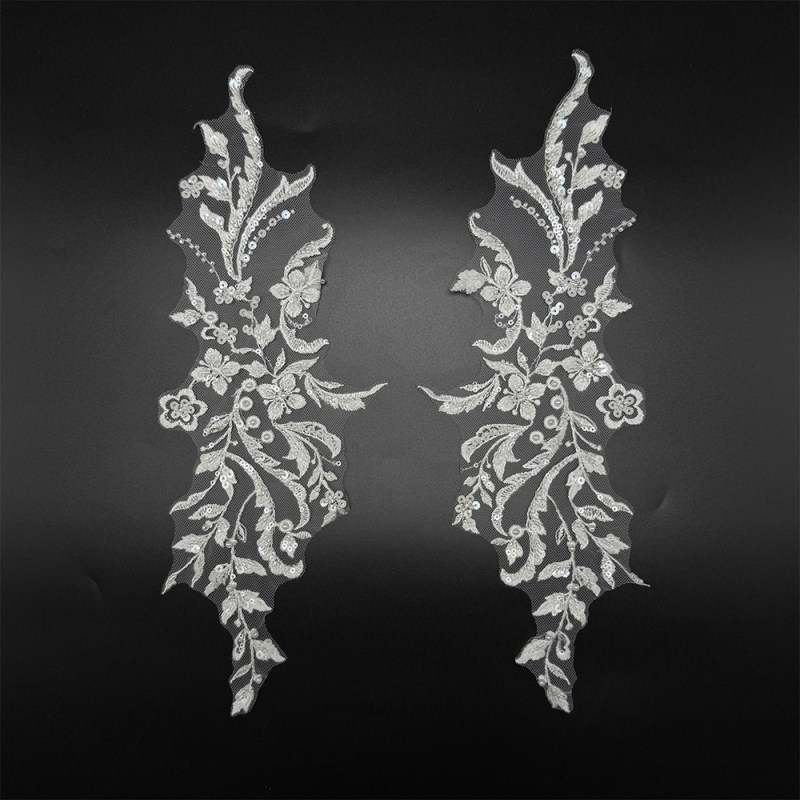 GCW-JY14-LD80646ZAP Exquisite Beaded Floral Vine Applique Pair for Bridal Couture