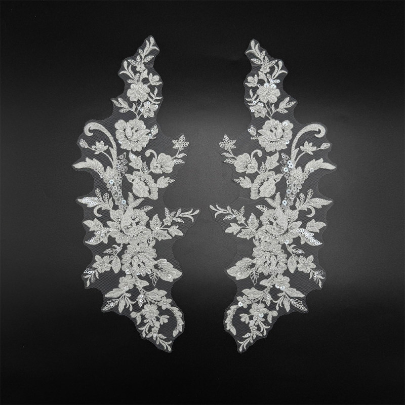GCW-JY16-LD80639ZAP Beaded Baroque Floral Bodice Applique Pair for Bridal Wedding Dresses