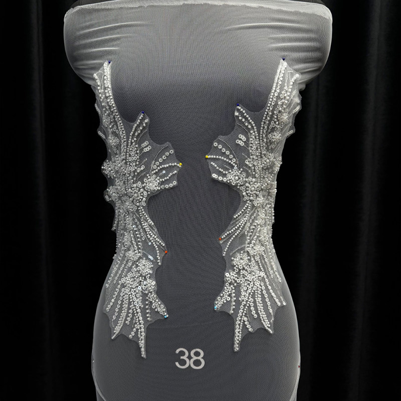GCW-JY20-LD80610ZAP- Beaded Cascading Sequin Bodice Applique Pair for Bridal Wedding Dresses