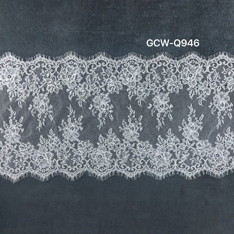 GCW-Q946 | Classic Floral Cord Lace Trim | 3D Embossed Eyelash Scalloped Bridal Mesh