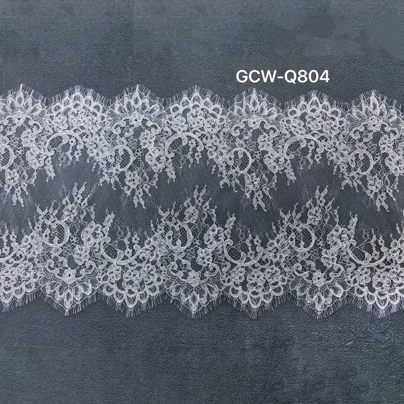 GCW-Q804 | Classic Floral Scrollwork Cord Lace Trim | 3D Embossed Eyelash Bridal Border