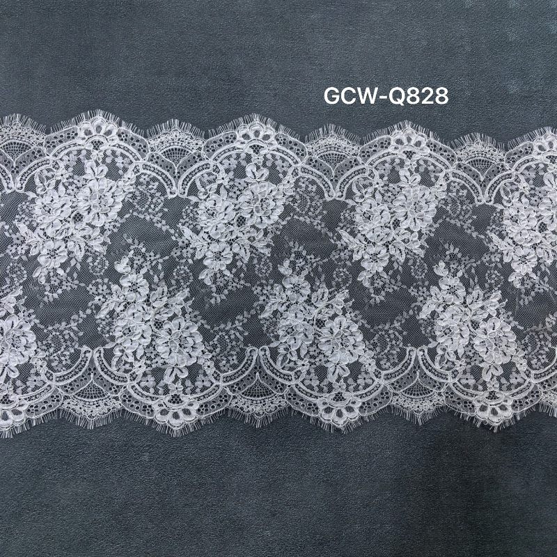 GCW-Q828 | Romantic Scalloped Cord Lace | 3D Embossed Bridal Fabric & Trim Set