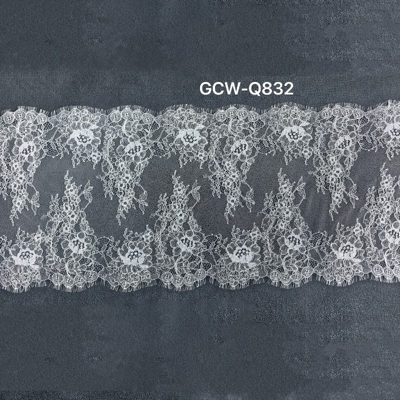GCW-Q832 | Cascading Floral Cord Lace Trim | 3D Embossed Eyelash Bridal Border