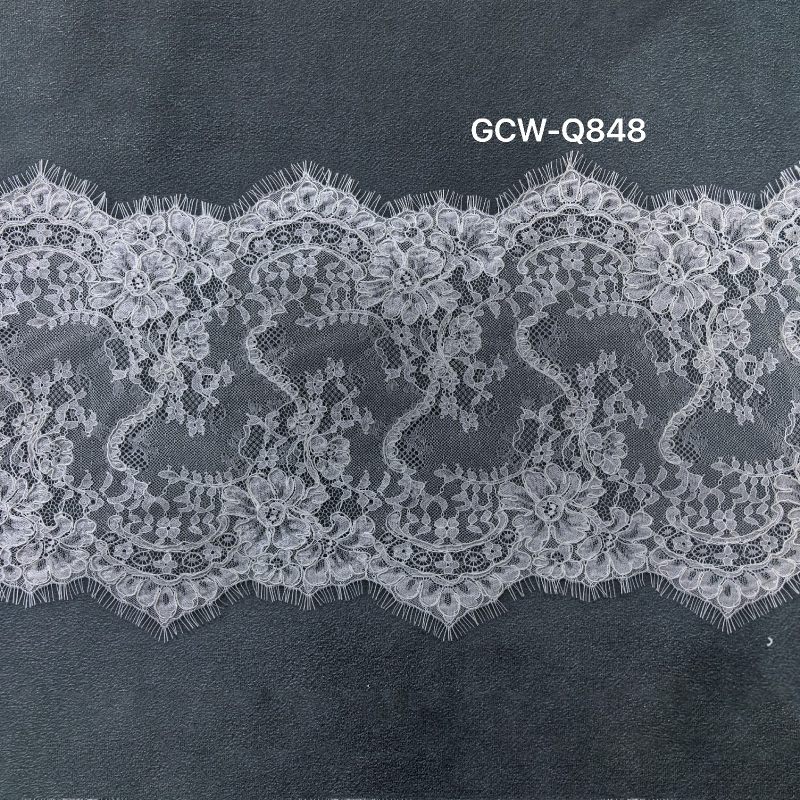 GCW-Q848 | Serpentine Scrollwork Cord Lace Trim | Pointed Scallop 3D Bridal Border