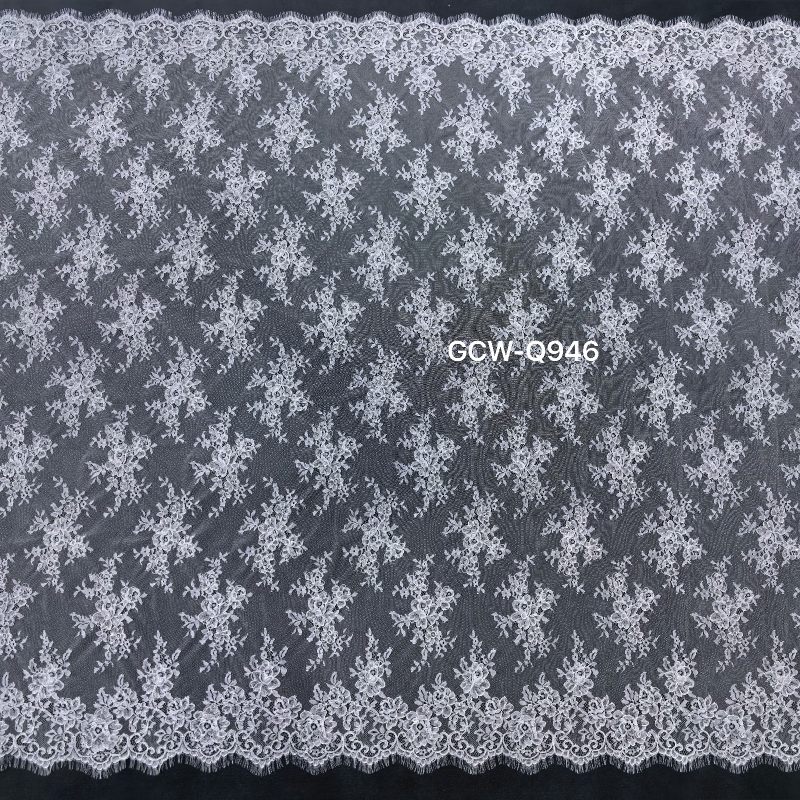GCW-Q946 | Staggered Floral Sprig Cord Lace | 3D Embossed Eyelash Bridal Fabric