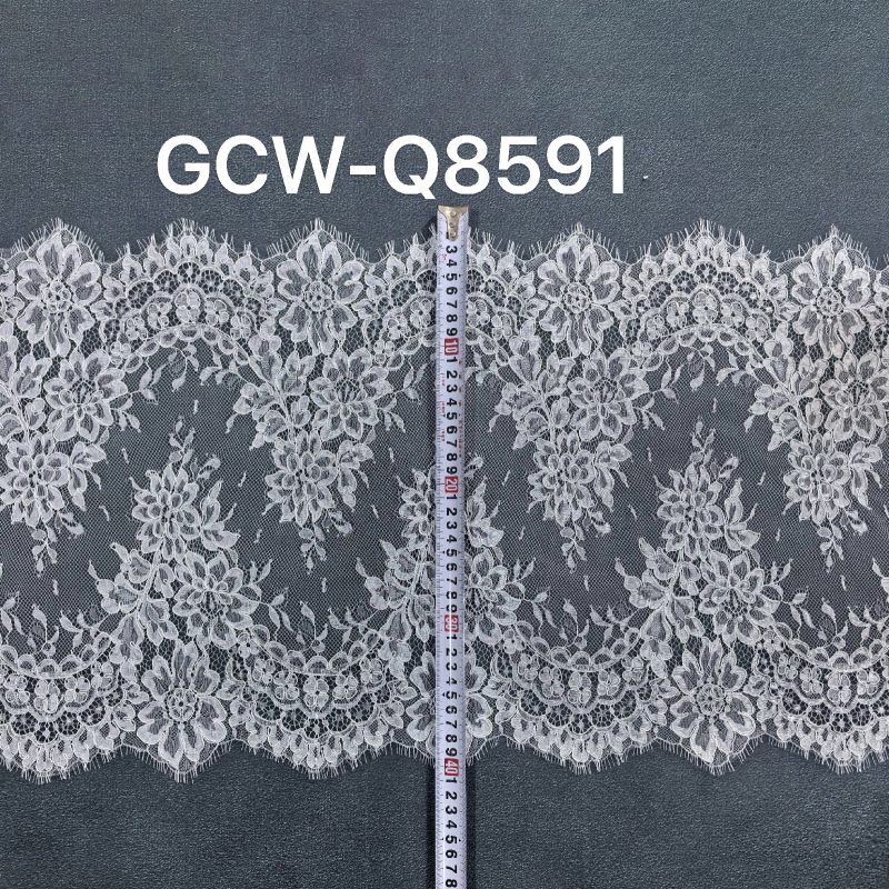 GCW-Q8591 | Extra-Wide Floral Medallion Cord Lace Trim | 3D Embossed Eyelash Bridal Border