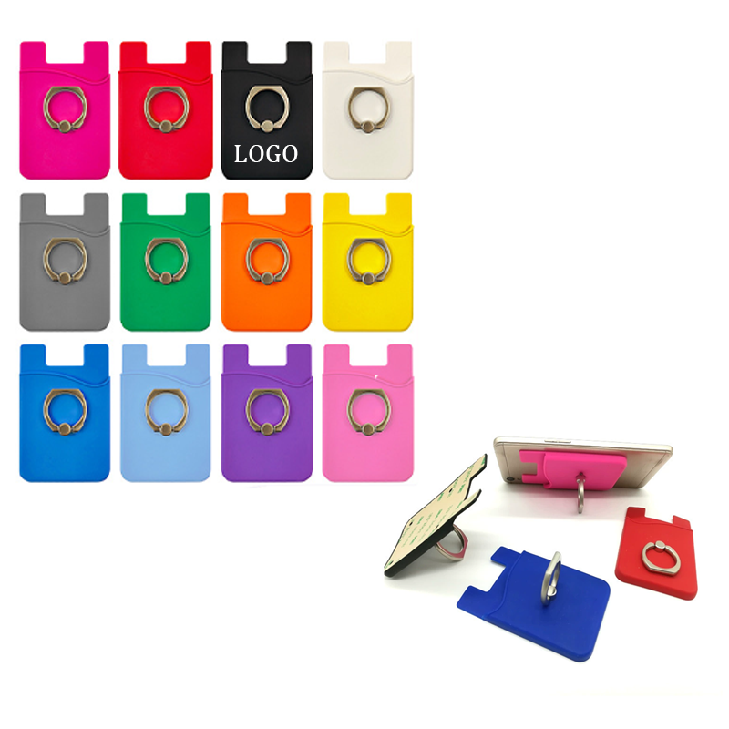 Silicone Stick-On Phone Wallet with Ring Stand