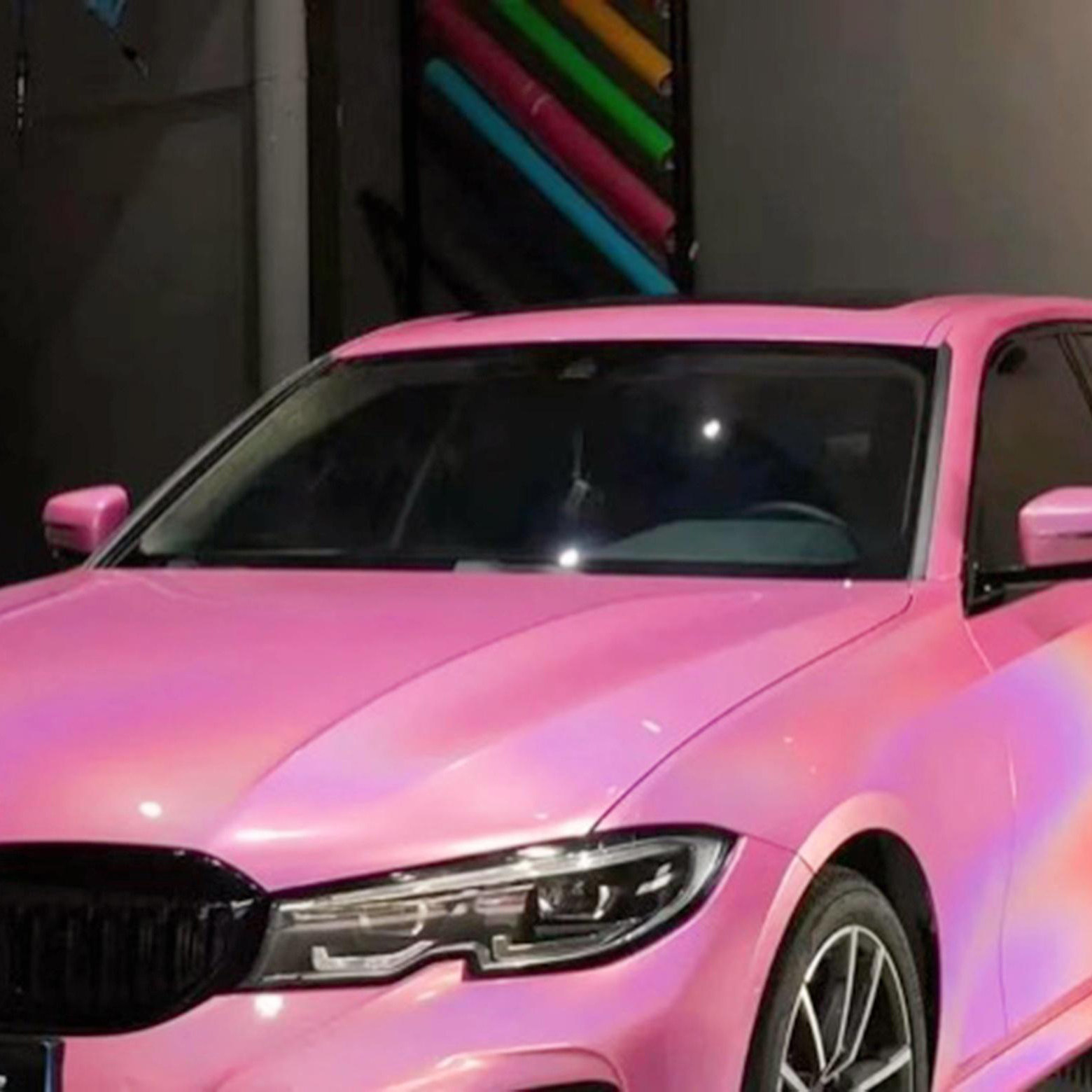 Rainbow Laser Pink PET Car Wrap